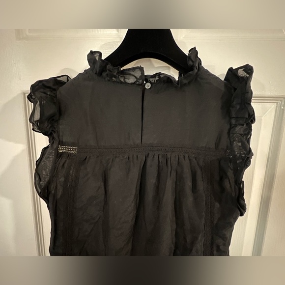 J. Crew Flutter-sleeve top cotton silk voile Black size S lace trim ruffleneck - Picture 7 of 12
